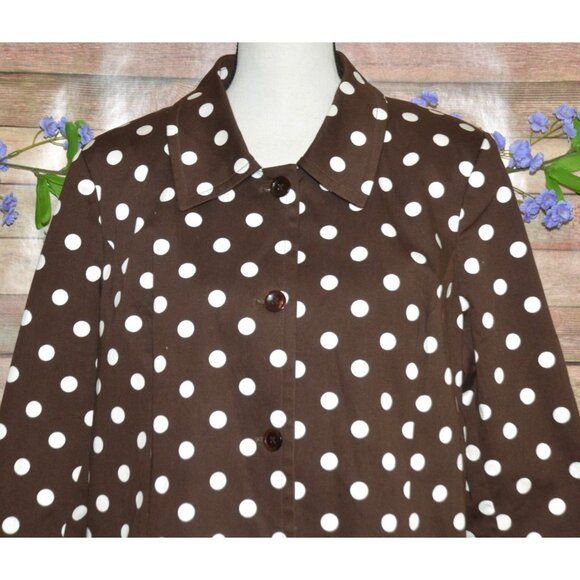 Liz Baker Ladies XL Brown Polka Dot Button Up Dress Jacket Coat Pockets Cotton - Picture 2 of 8